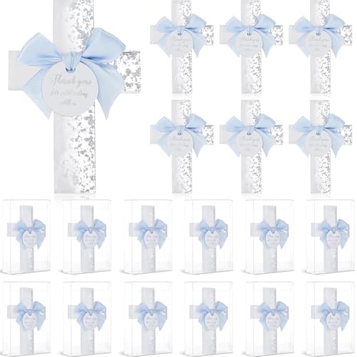 Chunful Epoxid-Kreuzmagnet, Gastgeschenke für die Erstkommunion, Kreuzmagnet mit Etikett für Taufe, Taufe, Familientreffen, Babyparty, Souvenir (Thank You for Celebrating with Us, Blue) von Chunful