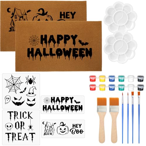 Chunful Halloween-Fußmatten aus Kokosfaser mit Halloween-Schablonen, Acrylfarbe, Pinsel-Palette, 43,2 x 76,2 cm, blanko, Fußmatten zum Basteln, personalisierter Teppich mit rutschfester Unterseite, 2 von Chunful