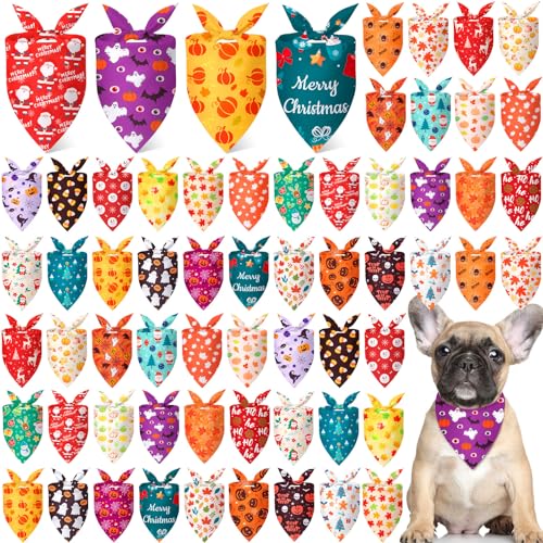 Chunful Halstücher für Hunde, Weihnachtsmann-Muster, weich, verstellbar, dreieckig, für kleine, mittelgroße und große Haustiere, 60 Stück Chunful Halstücher für Hunde, Weihnachtsmann-Muster, weich, verstellbar, dreieckig, für kleine, mittelgroße und große Haustiere, 60 Stück von Chunful