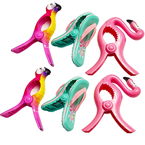 6 Stück Strandtuch-Clips, Flip-Flop-Handtuchhalter, Flamingo-Stuhl-Clips, Papageienklammern, Kleidernadeln in perfekter Größe für Pool-Liegen, Decke von Chuniff