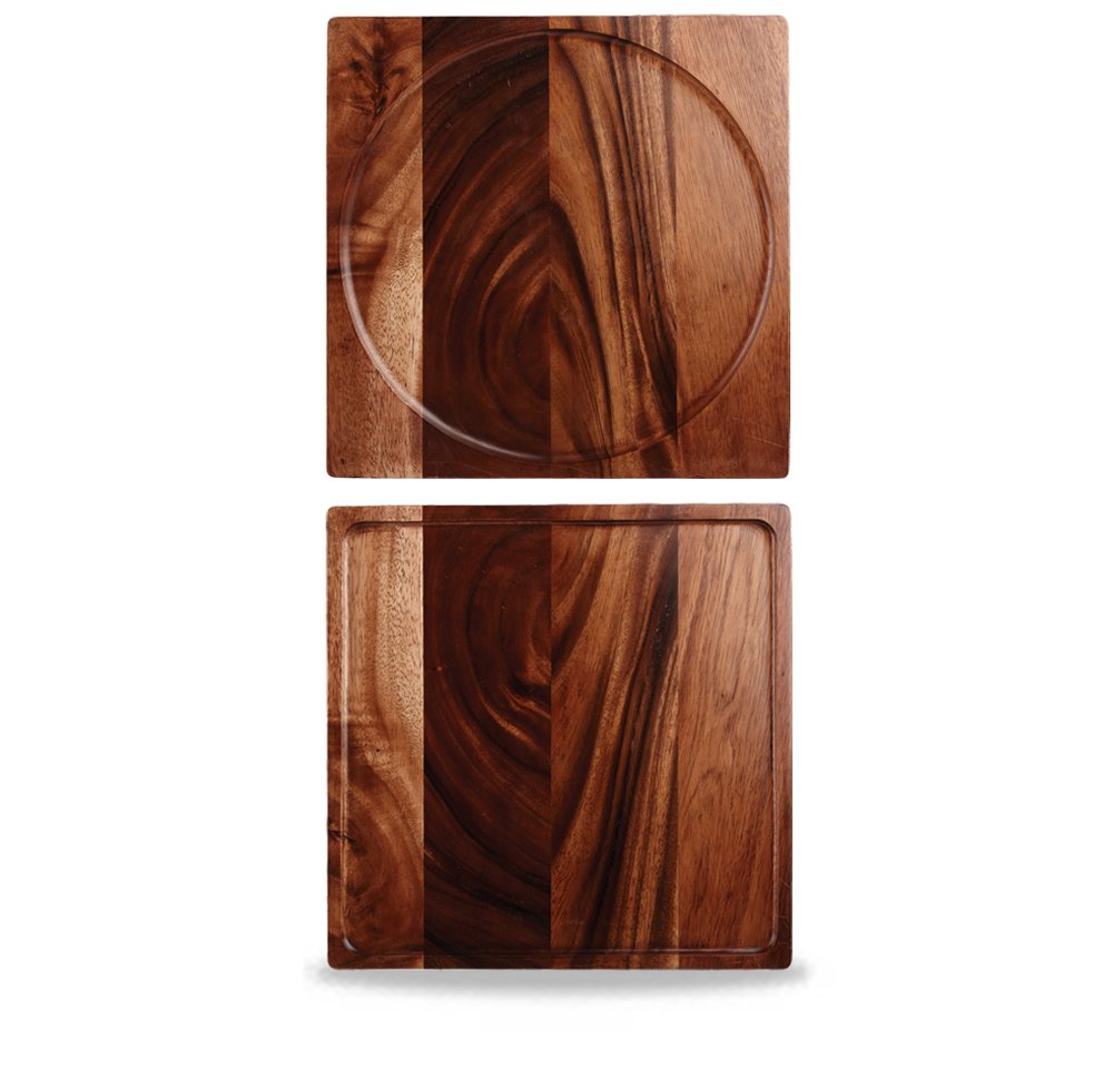 Churchill Tablett Holzbrett Quadratisch 33,5cm, 4 Stück, Braunes Akazienholz, Holz von Churchill
