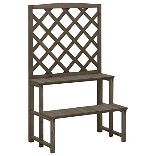 Blumentreppe mit Rankgitter, Chusui Pflanzentreppe Outdoor, Kräutertreppe, Blumenständer, Blumenleiter Draußen, Kräutertopf Garten, Grau 70x42x115cm Massivholz Tanne von Chusui