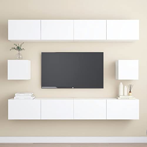 Chusui 6-TLG. TV-Schrank-Set, Jugendzimmer Komplett Set, Wohnwand Wohnzimmer, Tv-möbel & Phonomöbel, Schrankwand Wohnzimmer, Anbauwand Wohnzimmer, Weiß Holzwerkstoff von Chusui