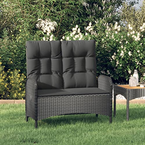 Chusui Gartenbank mit Liegefunktion & Kissen, Gartenbänke, Sitzbank Outdoor, Parkbank, Garten Bank Für Draussen, Outdoor Deko Wetterfest, 107cm Poly Rattan Schwarz von Chusui