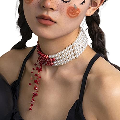 Chuye Blutige Perlenkette | Vampir-Accessoires für Partys - Dripping Blood Dripping Nachahmung Perlenkette Vampir-Accessoires für Frauen Chuye Blutige Perlenkette | Vampir-Accessoires für Partys - Dripping Blood Dripping Nachahmung Perlenkette Vampir-Accessoires für Frauen von Chuye