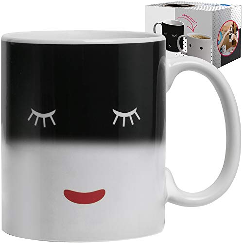 Chuzy Chef® Magische Farbwechsel Tasse Thermoeffekt Kaffeetasse - 8 oz Porzellan Smiley Emoji Geschenk für Mama Papa Freund Frauen Herren Farbwechseltasse Kaffeebecher Thermo Magic Mug Lustig von Chuzy Chef