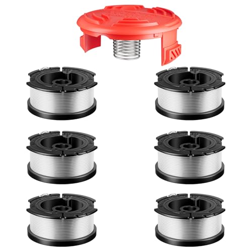 Chway 7 Stück AF-100 Unkrautfresser-Saiten, kompatibel mit Black and Decker Unkrautfresser, 0,065 Zoll AFS Ersatzspule, 6 Spulen (55 m insgesamt), 1 Stück RC-100-P Trimmerkappe und Feder von Chway