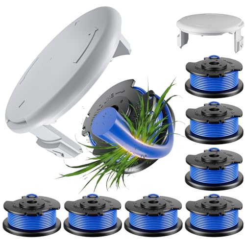AC14RL3A Ersatz-Unkrautvernichter für Ryobi One+, 0,065 Zoll Rasentrimmer-Nachfüllpackung und AC14HCA Abdeckkappe, kompatibel mit Ryobi 18 V, 24 V und 40 V Akku-Trimmern (8 Spulen + 2 Kappen), 10 von Chway