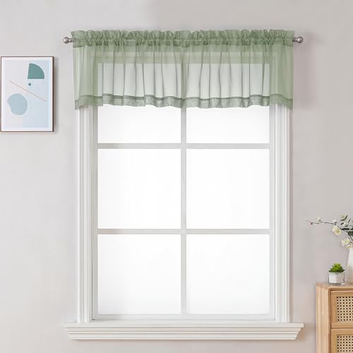 Chyhomenyc Durchsichtige Salbeigrün Volants für Fenster, kleine Fenstervorhänge für Wohnzimmer, Badezimmer, Café, Wäscherei, Keller, moderne Oberseite, Doppelstangentasche, Voile-Vorhang, 106 x 45 cm von Chyhomenyc