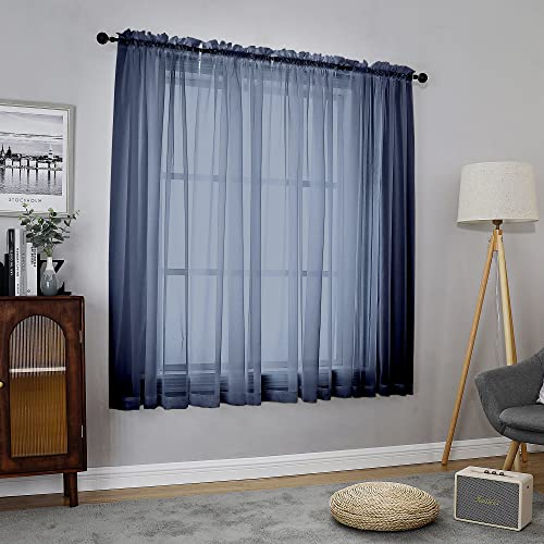 Chyhomenyc Durchsichtige Voile-Vorhänge, 137,2 cm lang, Kurze Badezimmer-Fenstervorhänge für kleines Fenster/Wohnzimmer/Gästezimmer/Keller, luftige Lichtfiltervorhänge, 106 x 137 cm, Marineblau, 2 von Chyhomenyc