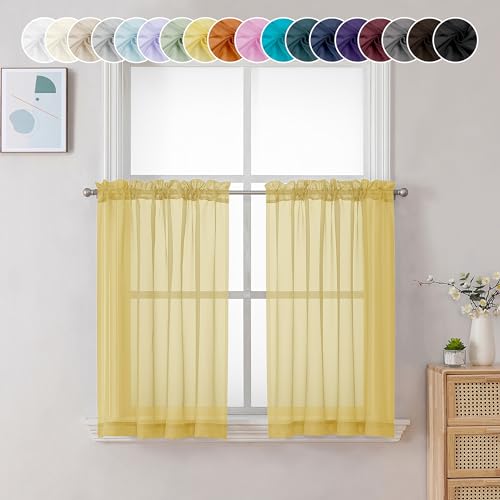 Chyhomenyc Gelbe durchsichtige Vorhänge, 91,4 cm Länge, 2 Paneele, lichtfilternde Voile, Stangentasche, kurze Fenstervorhänge für Badezimmer, Wohnzimmer, Bauernhaus, kleine Fenster, 106 x 91,4 cm (B x von Chyhomenyc