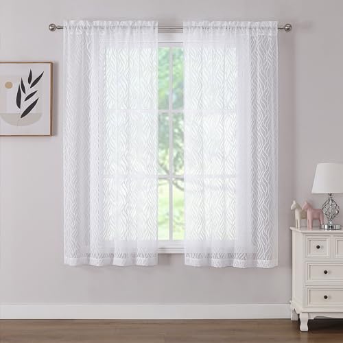 Chyhomenyc Marilyn weiße transparente Vorhänge, 137 cm Länge, für Schlafzimmer, lichtfilternd, weich, 3D-Blatt-Clip, Jacquard, strukturierte Stangentasche, kurze transparente Vorhänge für Chyhomenyc Marilyn weiße transparente Vorhänge, 137 cm Länge, für Schlafzimmer, lichtfilternd, weich, 3D-Blatt-Clip, Jacquard, strukturierte Stangentasche, kurze transparente Vorhänge für von Chyhomenyc