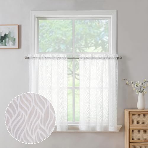 Chyhomenyc Marilyn weiße transparente Vorhänge, 91,4 cm lang, lichtfilternd, weich, luftig, 3D-Blatt-Clip, Jacquard, strukturiert, Kurze transparente Vorhänge für Schlafzimmer, Badezimmer, kleine Chyhomenyc Marilyn weiße transparente Vorhänge, 91,4 cm lang, lichtfilternd, weich, luftig, 3D-Blatt-Clip, Jacquard, strukturiert, Kurze transparente Vorhänge für Schlafzimmer, Badezimmer, kleine von Chyhomenyc