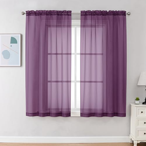 Chyhomenyc Plum Sheer Curtains 63 Inch Length 2 Panels Rod Pocket Solid Window Sheer Curtain Panels, Elegant Curtains & Drapes for Living Room Bedroom 2 Panels (Pflum, 42W x 63L) von Chyhomenyc