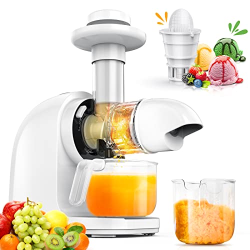 Slow Juicer Entsafter 150W, 70 U/min Entsafter, Gemüse und Saftpresse mit Umkehrfunktion und Keramikschraube, 2 Filter für Nahrhafte Säfte und Eis von Chymoys