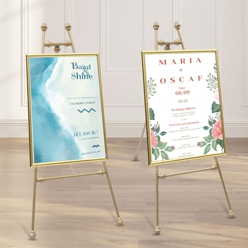 Chynalys 2Stücke Staffelei Ständer Display für Hochzeitsschild&Poster,Goldene Display-Halter mit verstellbaren Haken,Staffelei Stand Gold Hochzeit Staffeleien Willkommensschilder von Chynalys