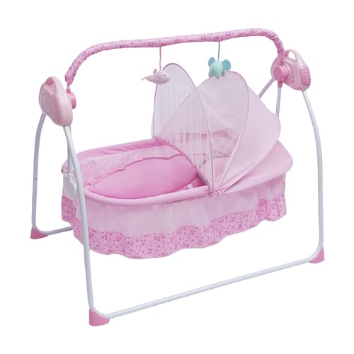 Elektrische Babywiege Babybett Elektrische Babyschaukel Automatische Stubenwagen BabyWippe Reisebett Kinder mit Bluetooth 25KG, Automatischer Schaukel Elektrische Schaukelstuh mit netz (Rosa) von Chynalys