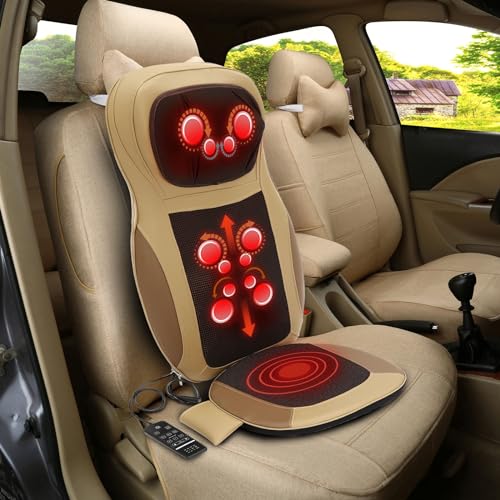 Chynalys Massagekissen, 70W KissenGanzkörper-Multifunktions-Haushaltselektro-Halswirbelsäulen-Massagekissen Massagegerät Auto-Rücken-Massagegerät, Höhenverstellbar, Inklusive Heizfunktion (Beige) von Chynalys