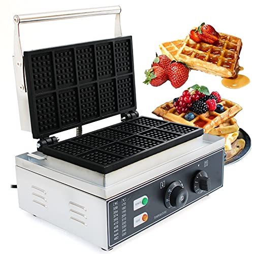 Waffeleisen Professional, 220V Kommerzielle Waffelmaschine 10Pcs 1500W Elektrische Waffelmaschine mit Antihaftbeschichtete Platten&Zeitschaltuhr, Zeit und Temperatur steuerbar (D) von Chynalys