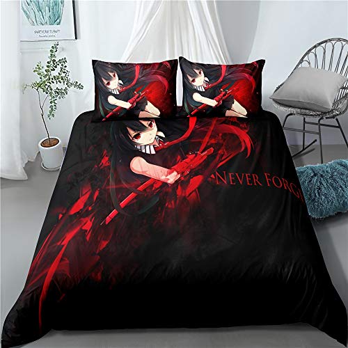 Dreiteilige Bettbezug for Akame ga KILL Akame Schwarzer Hintergrund, 3D-Anime Quilt Pillowcase, 100% Polyester, weich und bequem, Bettwäsche for Otaku und Anime Fans, bestes Geburtstag-Geschenk von Chzhcc