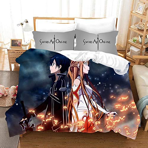 Dreiteilige Bettbezug for Sword Art Online Yūki Asuna / Yuuki Asuna Rücken an Rücken, 3D-Anime Quilt Pillowcase, 100% Polyester, weich und bequem, Bettwäsche for Otaku und Anime-Fans, bestes Geburtsta von Chzhcc