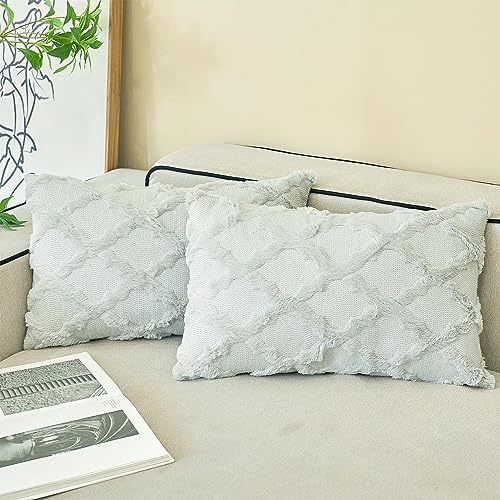 Ci & Ci 2er Set Boho Deko Kissenbezug 30x50 cm, Grau Kissen Sofakissen Dekokissen Zierkissen, Flauschig Kissenbezüge Kissenhülle für Sofa Couch von Ci & Ci