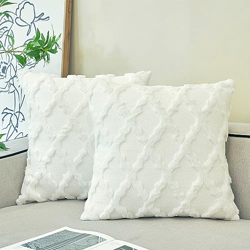 Ci & Ci 2er Set Boho Deko Kissenbezug 45x45 cm, Creme Weiß Kissen Sofakissen Dekokissen Zierkissen, Flauschig Kissenbezüge Kissenhülle für Sofa Couch von Ci & Ci