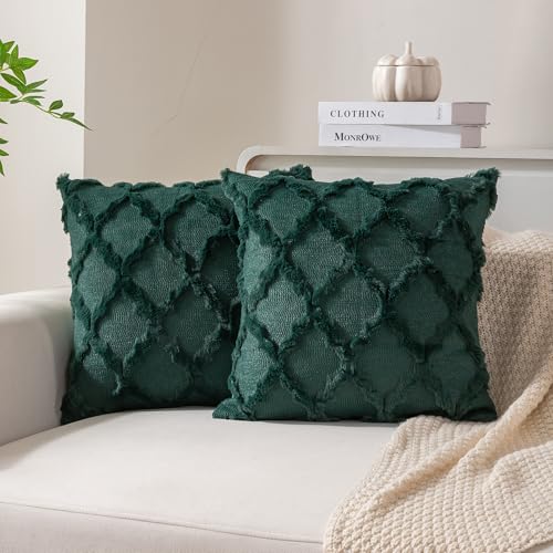 Ci & Ci 2er Set Boho Deko Kissenbezug 45x45 cm, Dunkelgrün Kissen Sofakissen Dekokissen Zierkissen, Flauschig Kissenbezüge Kissenhülle für Sofa Couch von Ci & Ci