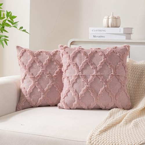 Ci & Ci 2er Set Boho Deko Kissenbezug 45x45 cm, Rosa Kissen Sofakissen Dekokissen Zierkissen, Flauschig Kissenbezüge Kissenhülle für Sofa Couch von Ci & Ci