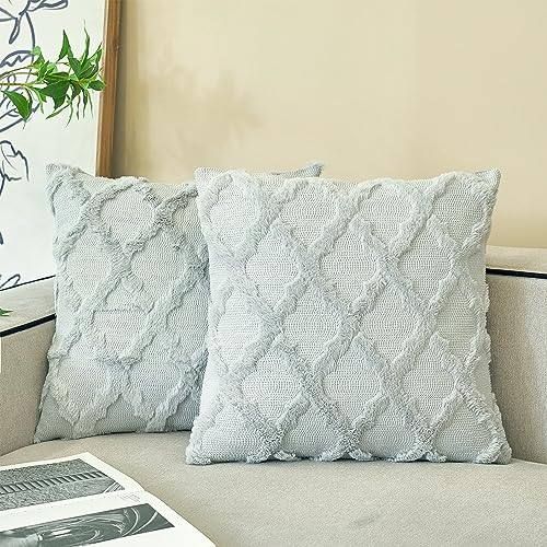 Ci & Ci 2er Set Boho Deko Kissenbezug 50x50 cm, Grau Kissen Sofakissen Dekokissen Zierkissen, Flauschig Kissenbezüge Kissenhülle für Sofa Couch von Ci & Ci