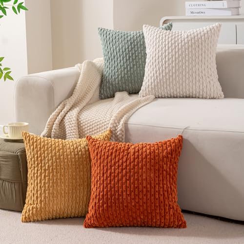Ci & Ci 4er Set Boho Deko Kissenbezug 40x40 cm, Aqua-rost-senf Kissen Sofakissen Dekokissen Zierkissen, Flauschig Kissenbezüge Kissenhülle für Sofa Couch von Ci & Ci