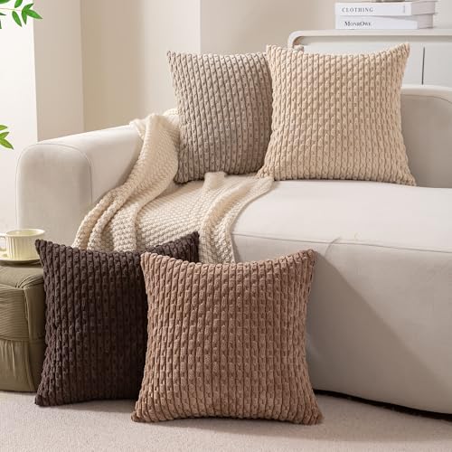 Ci & Ci 4er Set Boho Deko Kissenbezug 40x40 cm, Beige-Taupe-braun Kissen Sofakissen Dekokissen Zierkissen, Flauschig Kissenbezüge Kissenhülle für Sofa Couch von Ci & Ci