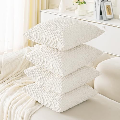 Ci & Ci 4er Set Boho Deko Kissenbezug 40x40 cm, Creme weiß Kissen Sofakissen Dekokissen Zierkissen, Flauschig Kissenbezüge Kissenhülle für Sofa Couch von Ci & Ci