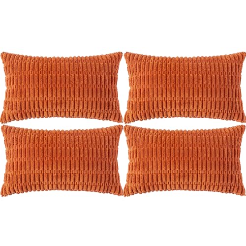 Ci & Ci 4er Set Deko Kissenbezug 30x50 cm, Burnt Orange Kordsamt Kissen Sofakissen Dekokissen Zierkissen, Flauschig Kissenbezüge Kissenhülle für Sofa Couch von Ci & Ci