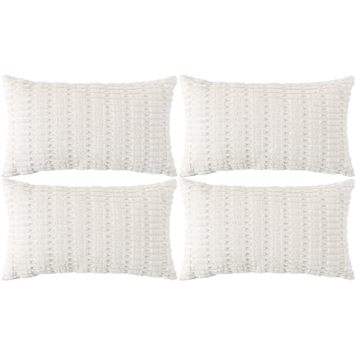 Ci & Ci 4er Set Deko Kissenbezug 30x50 cm, Cremeweiß Kordsamt Kissen Sofakissen Dekokissen Zierkissen, Flauschig Kissenbezüge Kissenhülle für Sofa Couch von Ci & Ci