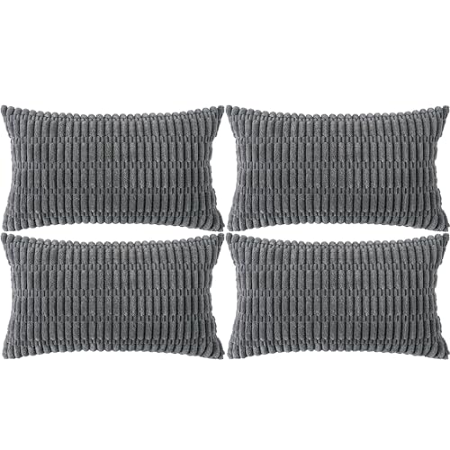 Ci & Ci 4er Set Deko Kissenbezug 30x50 cm, Dunkelgrau Kordsamt Kissen Sofakissen Dekokissen Zierkissen, Flauschig Kissenbezüge Kissenhülle für Sofa Couch von Ci & Ci