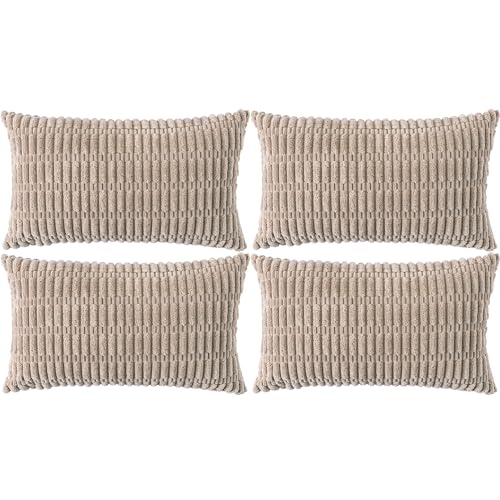 Ci & Ci 4er Set Deko Kissenbezug 30x50 cm, Khaki Kordsamt Kissen Sofakissen Dekokissen Zierkissen, Flauschig Kissenbezüge Kissenhülle für Sofa Couch von Ci & Ci