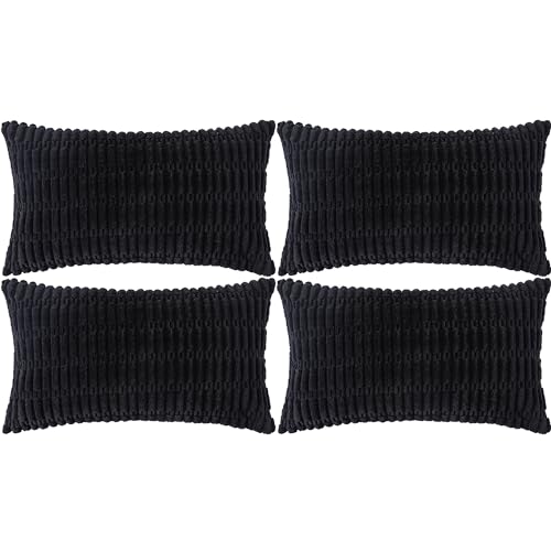 Ci & Ci 4er Set Deko Kissenbezug 30x50 cm, Schwarz Kordsamt Kissen Sofakissen Dekokissen Zierkissen, Flauschig Kissenbezüge Kissenhülle für Sofa Couch von Ci & Ci