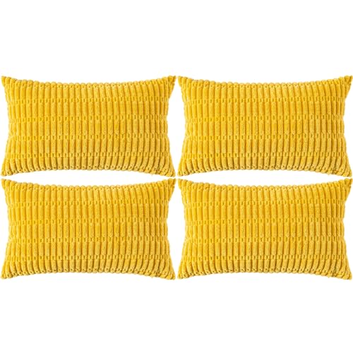 Ci & Ci 4er Set Deko Kissenbezug 30x50 cm, Senfgelb Kordsamt Kissen Sofakissen Dekokissen Zierkissen, Flauschig Kissenbezüge Kissenhülle für Sofa Couch von Ci & Ci