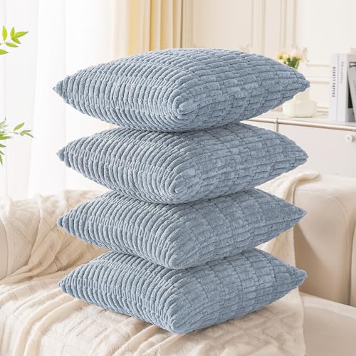 Ci & Ci 4er Set Deko Kissenbezug 40x40 cm, Blau-Grau Kordsamt Kissen Sofakissen Dekokissen Zierkissen, Flauschig Kissenbezüge Kissenhülle für Sofa Couch von Ci & Ci