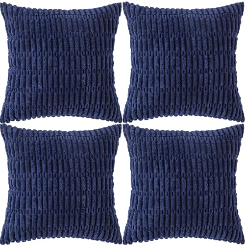 Ci & Ci 4er Set Deko Kissenbezug 40x40 cm, Blau Kordsamt Kissen Sofakissen Dekokissen Zierkissen, Flauschig Kissenbezüge Kissenhülle für Sofa Couch von Ci & Ci