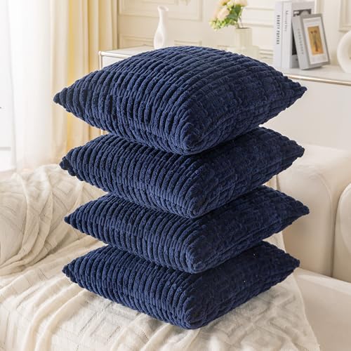 Ci & Ci 4er Set Deko Kissenbezug 50x50 cm, Blau Kordsamt Kissen Sofakissen Dekokissen Zierkissen, Flauschig Kissenbezüge Kissenhülle für Sofa Couch von Ci & Ci