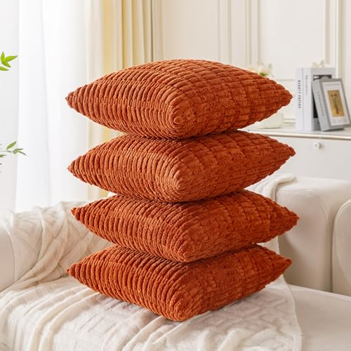 Ci & Ci 4er Set Deko Kissenbezug 50x50 cm, Burnt Orange Kordsamt Kissen Sofakissen Dekokissen Zierkissen, Flauschig Kissenbezüge Kissenhülle für Sofa Couch von Ci & Ci