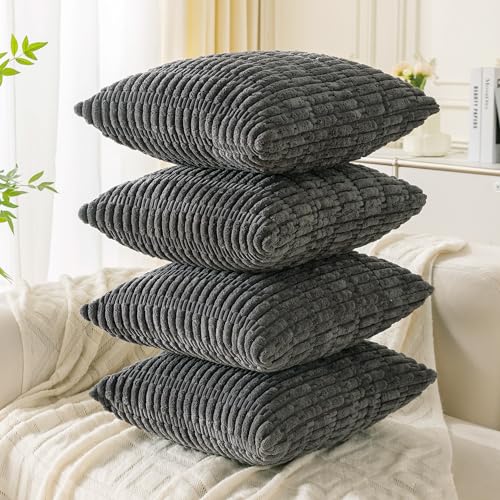 Ci & Ci 4er Set Deko Kissenbezug 50x50 cm, Dunkelgrau Kordsamt Kissen Sofakissen Dekokissen Zierkissen, Flauschig Kissenbezüge Kissenhülle für Sofa Couch von Ci & Ci