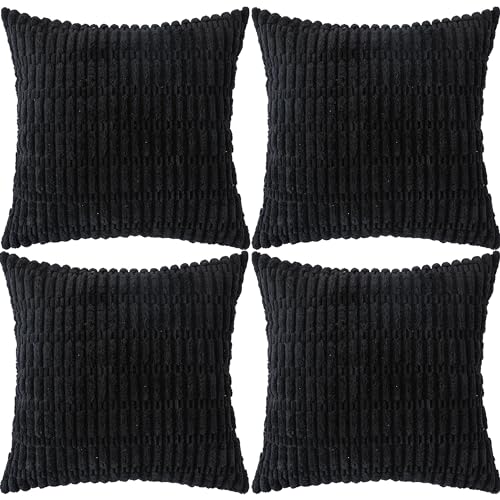 Ci & Ci 4er Set Deko Kissenbezug 50x50 cm, Schwarz Kordsamt Kissen Sofakissen Dekokissen Zierkissen, Flauschig Kissenbezüge Kissenhülle für Sofa Couch von Ci & Ci