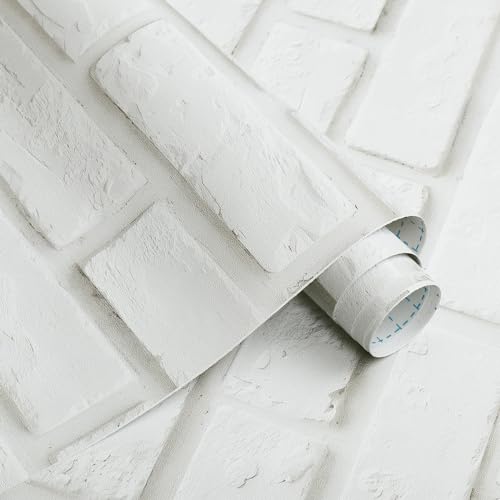 CiCiwind Selbstklebende Tapete 41CM×20M Weiß Steinoptik Tapete Wasserdicht Möbelfolie Selbstklebend 3D Ziegel Tapete Selbstklebend Vinyl Klebefolie für Wand Schrank Tisch Küchen Dekoration von CiCiwind