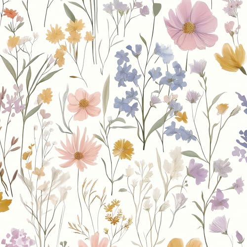 CiCiwind Selbstklebende Tapete 44CM×10M Weiß Blumentapete Klebefolie Möbel Wandfolie Selbstklebend Abwaschbar Tapete Kinderzimmer Möbelfolie Selbstklebend Küchenfolie Wand Deko von CiCiwind