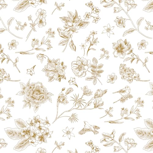 CiCiwind Selbstklebende Tapete 44CM×10M Weiß Gold Blumen Tapeten Verdicken Möbelfolie Selbstklebend Vintage Wandverkleidung Selbstklebend Wohnzimmer Schlafzimmer Wand Möbel Vinyl Klebefolie von CiCiwind