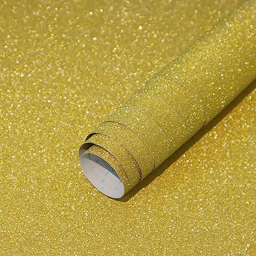 CiCiwind Selbstklebende Tapete 44×300CM Gold Glitzer Tapete Möbelfolie Selbstklebend Wandverkleidung Selbstklebend Vinyl Klebefolie für Wohnzimmer Schlafzimmer Wand Schränke Tisch Dekor von CiCiwind