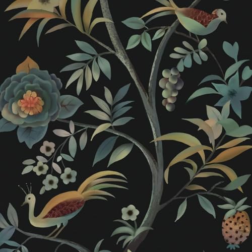 CiCiwind Selbstklebende Tapete Blumen 41×300cm Schwarz Blume und Vögel Tapeten Wasserdicht Möbelfolie Selbstklebend Vinyl Klebefolie Verdicken Vintage Wandtapete Selbstklebend für Wand Möbel Dekor von CiCiwind